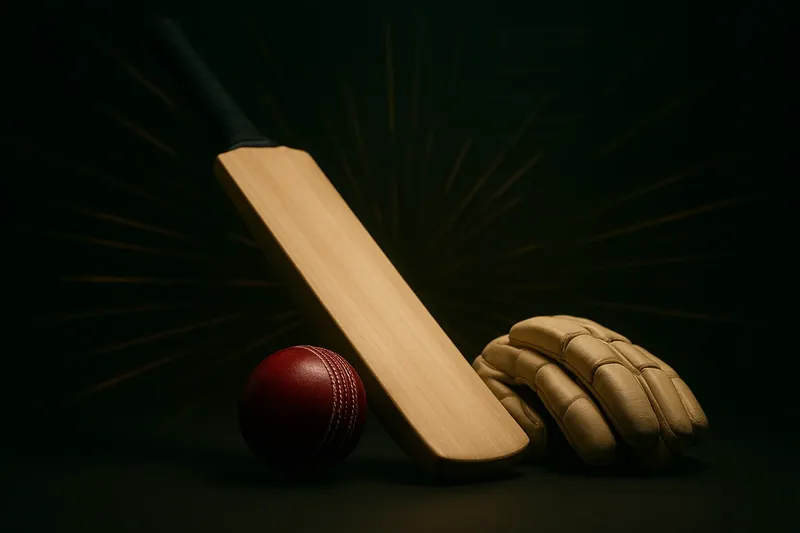 Close-up cricket equipment on dark surface with neon speed lines