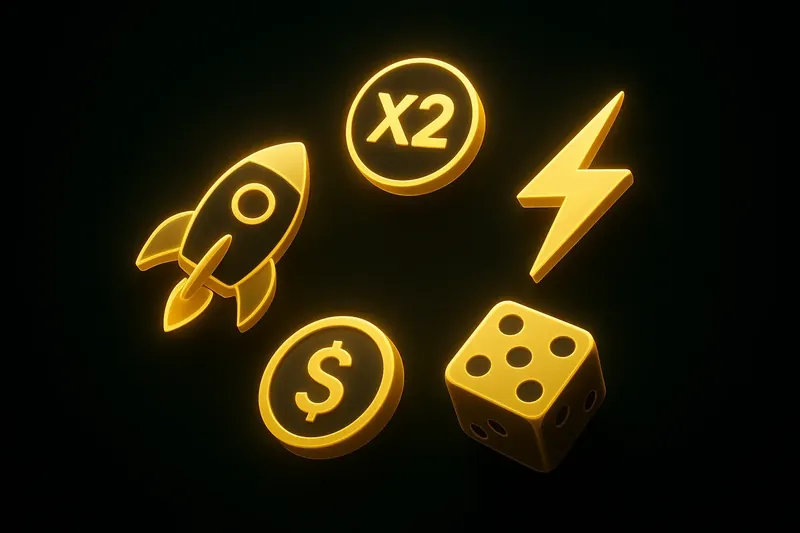 Glowing instant game icons floating in dark space with neon aura